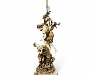 Collection Francais Spelter Lamp Base, After Moreau, 1950s