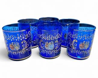 6 Cobalt Blue Victorian Style Glass Tumblers