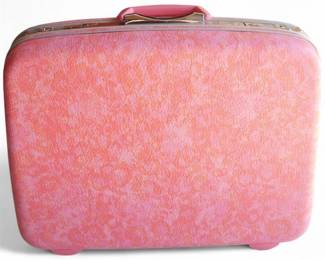 Vtg Samsonite Silhouette Pink Marbled Hard Shell Suitcase, 1960s
