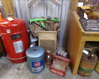 Smalls. AC Spark Plug Cleaner, old metal Coke crate, brand new/never used charcoal smoker