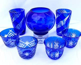 51 CobaltBlueCuttoClearAndHandBlownGlassLot