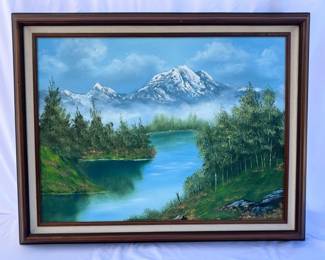 171 MountainOilPaintingonCanvaswithRusticWoodFrame