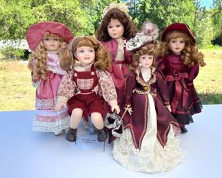 99 LargeCeramicCollectibleDollsinPinksandBurgundy