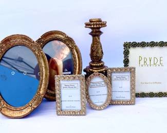 49 SmallGoldColoredPhotoFramesandCandleHolder
