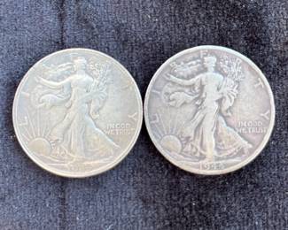 4 TwoWalkingLibertySilverHalfDollars