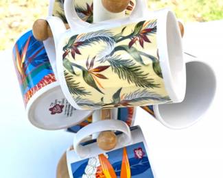 77 TropicalFlowerMugswithWoodenStand