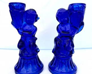 50 CobaltBlueCherubCandleHolders