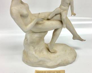 OTTO POERTZEL "MOTHER & CHILD #11241 FIGURINE OTTO POERTZEL "MOTHER & CHILD" ART DECO STATUE MADE IN GERMANY MEASURING APPROX. 7in LONG, 3.5in WIDE BY 8in TALL. SOME SURFACE WEAR FROM EXPOSURE.
