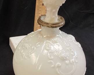 VINTAGE MILK GLASS BARBER DECANTER VANITY C COLOGNE BOTTLE
