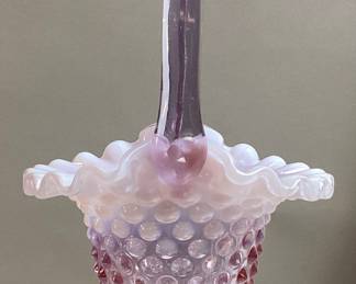 FENTON LAVENDER/LILAC HOBNAIL OPALESCENT BASKET, 6in H