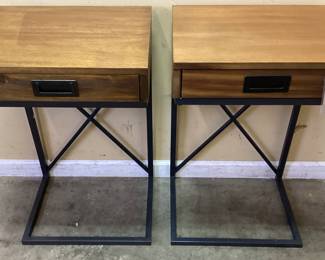 PAIR OF PIER 1 IMPORTS WALNUT FINISH END TABLES, SINGLE DRAWER NO SHIPPING PICKUP ONLY