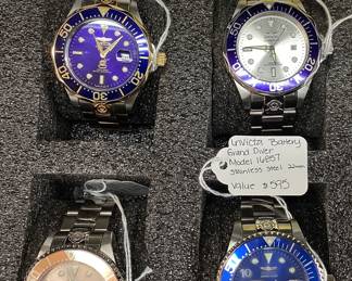 INVICTA 8 GRAND DIVER SERIES WATCHES & CASE, MODELS: 3049, 3046, 10640, 13858, 16857, 3048, 16034, 6355 300M WATER RESISTANT, BATTERY OPERATED