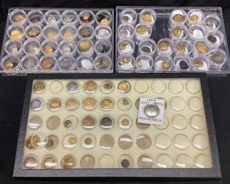 ASSORTED BUTTONS IN 3 DISPLAY CASES, MILITARY, 1964 WINTER OLYMPICS, COLLECTIBLE BUTTONS