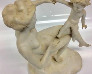OTTO POERTZEL "MOTHER & CHILD #11241 FIGURINE OTTO POERTZEL "MOTHER & CHILD" ART DECO STATUE MADE IN GERMANY MEASURING APPROX. 7in LONG, 3.5in WIDE BY 8in TALL. SOME SURFACE WEAR FROM EXPOSURE.
