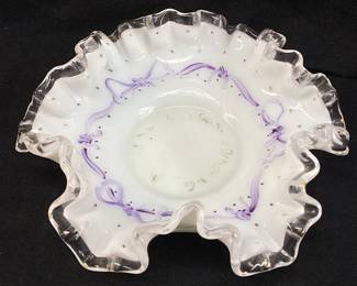 FENTON SILVER CREST CHARLETON CRIMPED TRINKET DISH HAND PAINTED