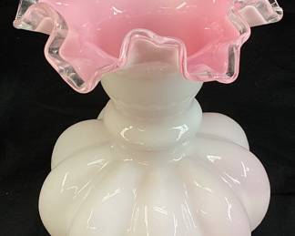  FENTON PEACH CREST CRIMPED TULIP VASE, 8in H