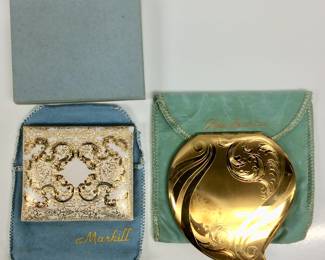 2 VTG. LADIES COMPACT, MARHILL & ELGIN AMERICA 2 VTG. LADIES COMPACT, MARHILL & ELGIN AMERICA WITH FABRIC CARRY POUCHES