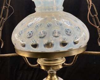 VTG. FENTON GLASS OPALESCENT COIN DOT HANGING LAMP
