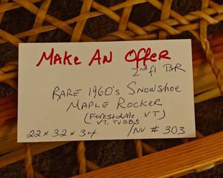 303 Rare 1960s Snowshoe Maple Rocker (Forestdale, VT Tubbs) 22x32x34