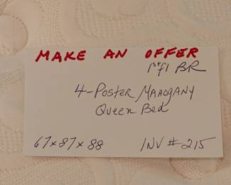 215 Mahogany Four Poster Queen Bed 67x87x88