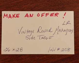 208 Vintage Round Mahogany Side Table 26x28