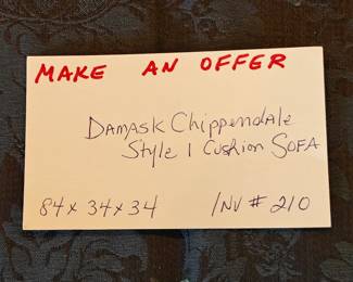 210 Damask Chippendale Style One Cushion Sofa 84x34x34