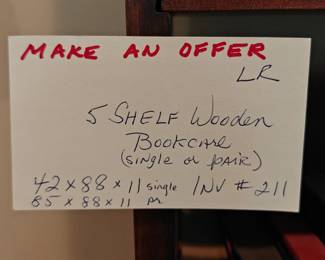 211 Pair Five Shelf Wooden Bookcase, can be sold separately 42x11x88