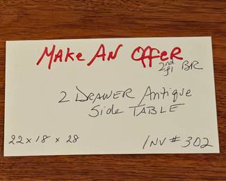 302 Two Drawer Antique Side Table 22x18x28