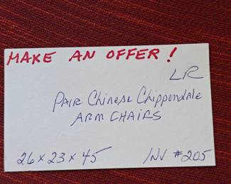 205 Pair Chinese Chippendale Arm Chairs 26x23x45