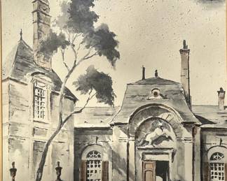 John Hulse (American, 20th Century), Architectural Facades, Watercolor And Ink Wash On Paper 