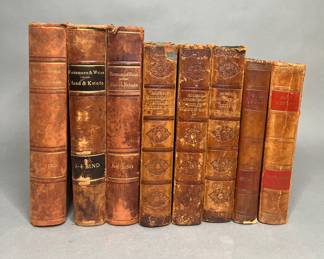 Collection Of Eight Brown Leather-Bound Books In The Danish Language 