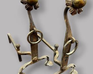 Pair Of Vintage Andirons With Flower Detail 
