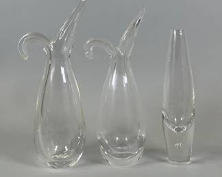 Steuben Sheared Rim And Teardrop Bud Vases (3), C 1950s 