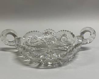 American Brilliant Period Cut Crystal Double Handle Nappy Dish, C. 1900 