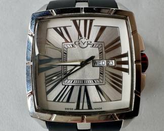GV2 By Gevril Men's Fiamme Square Stainless Steel Case Watch With Rubber Wristband 
