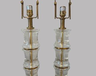 Pair Of Bamboo Style Lucite And Glass Table Lamps, Probably Ralph Lauren 