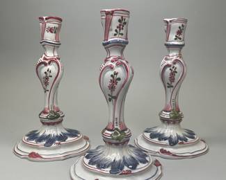 Set Of Three Meiselman Design Italian Hand Painted Ceramic Candle Holders 