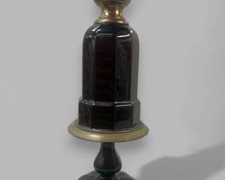 French Or Italian Black Glass And Brass Electrified Oil Lamp 