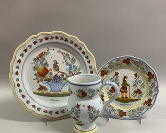 HB Quimper Handpainted Faience Serving Pieces (3) 