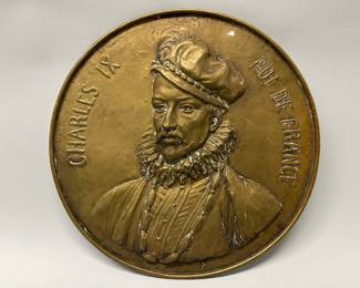 Charles IX Oversize Brass Medallion Wall Hanging 