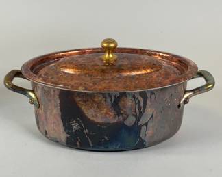 L Lecellier Villedieu Modele Depose Copper Vintage Casserole Pot With Lid, Made In France 