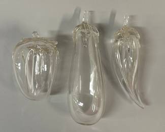 Group Of Three Clear Art Glass Vegetable Figurines, Possibly Murano 