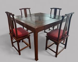 Chinese Rosewood Dining Table And Four Chinese Yoke Back Chairs 