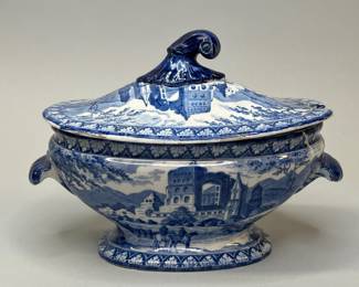 Blue And White Staffordshire Pearlware Covered Soup Tureen, C. 1820 