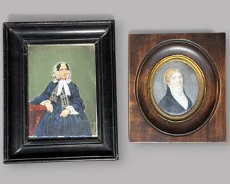Two French School Portrait Miniatures, Oil On Paper And Oil On Metal, 19th Century