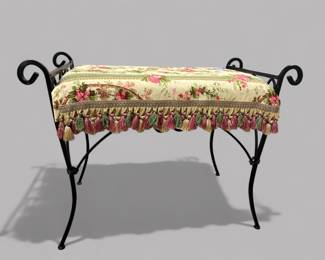 Custom Upholstered Window Stool With With Black Painted Metal Frame 