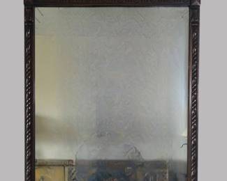 German Folk Art Style Wood Carved Mirror 