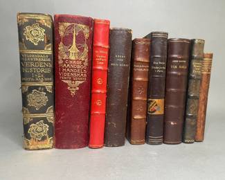 Collection Of Nine Leather-Bound Books In The Danish Language 