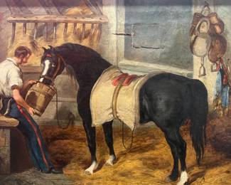 English School, Horse And Tender In Stable, 19th Century 