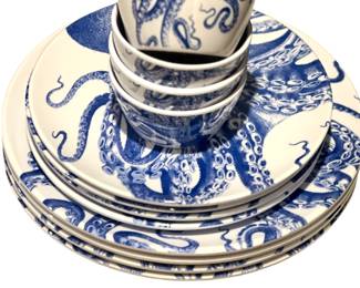 Large selection of brand new melamine tabletop items by Caskata and Williams Sonoma.